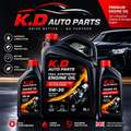 K.D Auto Parts promotional image showing 5W-30 1L and 5L bottles and a 10W-40 1L bottle